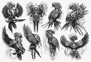 Cyberpunk Guatemalan Quetzal tattoo idea