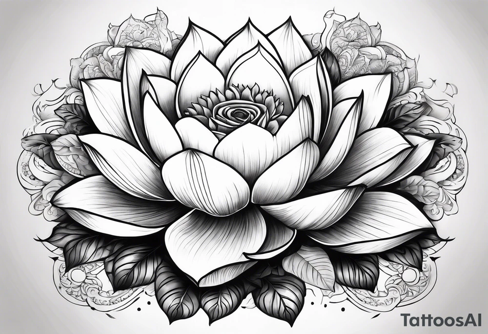 Fleur de lotus rose bouddha noir et blanc fumée décor vietnamien tattoo idea