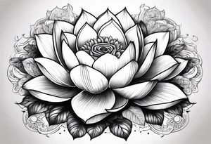 Fleur de lotus rose bouddha noir et blanc fumée décor vietnamien tattoo idea