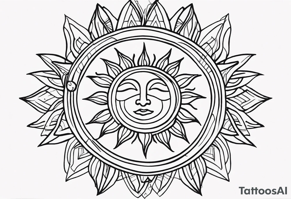 a mixture of minimalist/fine line/tribal tattoo design that is mainly minimalist with fine lines. unique Design of the sun that resembles a connection to the sun. It further resembles the sun's energy. Make it simple to draw and focus on the rays of sunshine
unique shape tattoo idea