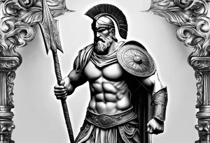 Ares greek God, holding his spear and shield tattoo idea