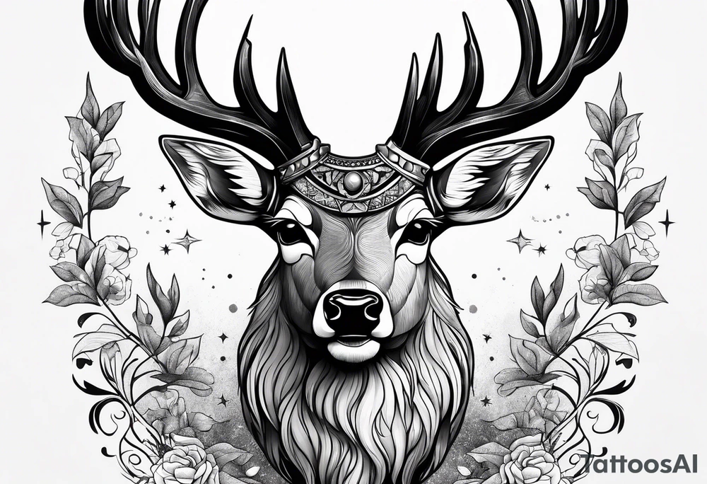 Strong deer with antlers with universe as eyes tattoo idea