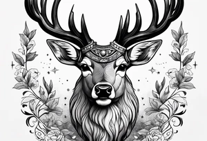 Strong deer with antlers with universe as eyes tattoo idea