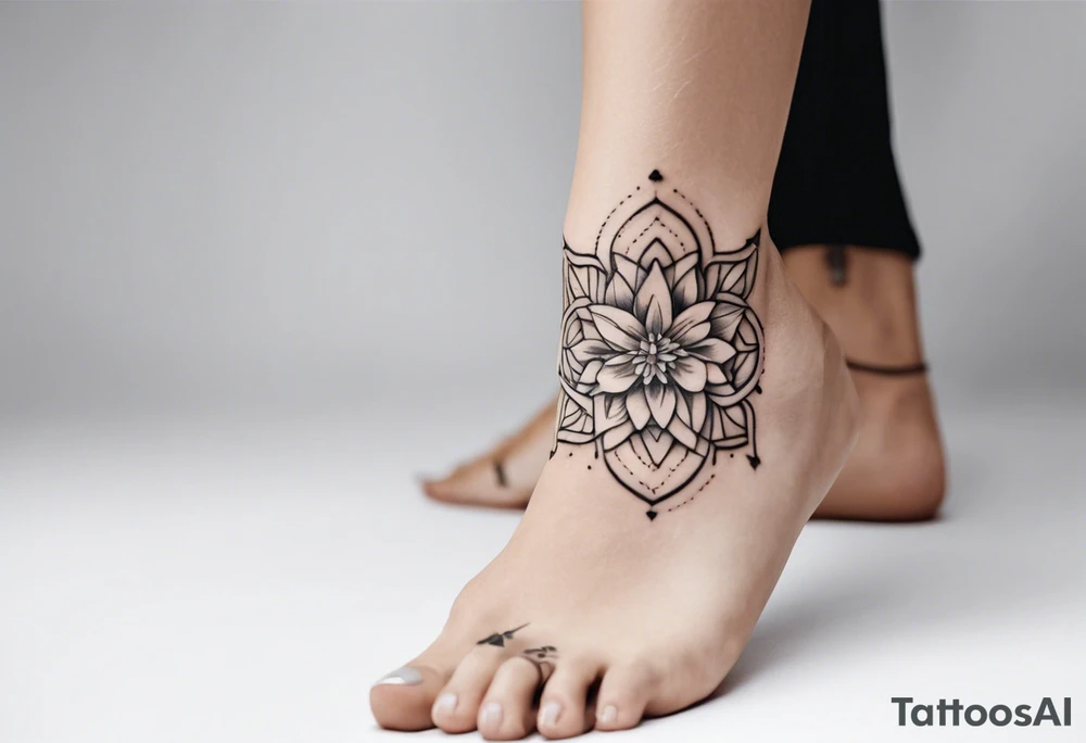Ankle bracelet tattoo with feminine style and larger in the centre. Show on ankle tattoo idea