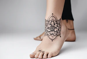 Ankle bracelet tattoo with feminine style and larger in the centre. Show on ankle tattoo idea