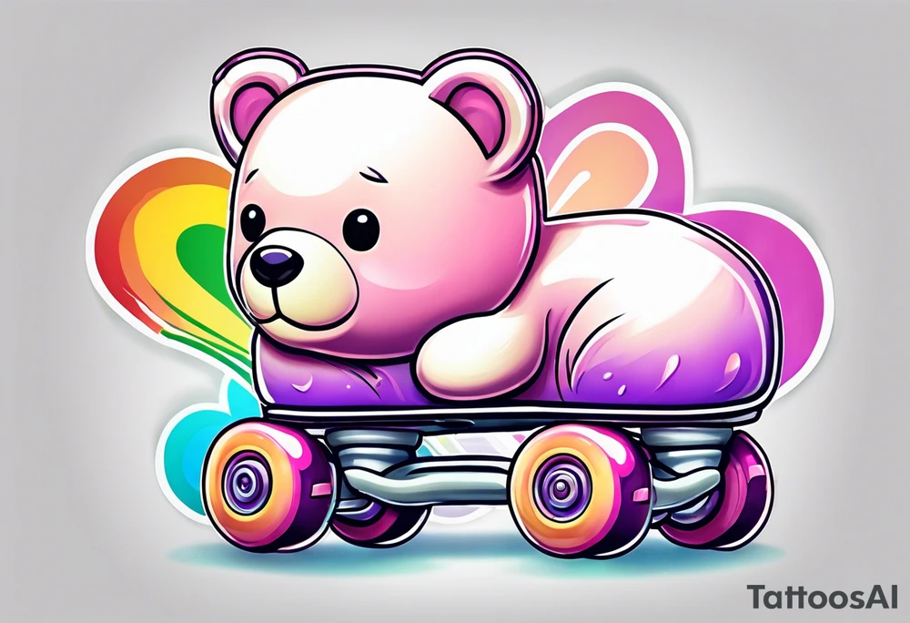 cute pastel rainbow rollerskates for a teddy bear tattoo idea