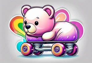 cute pastel rainbow rollerskates for a teddy bear tattoo idea
