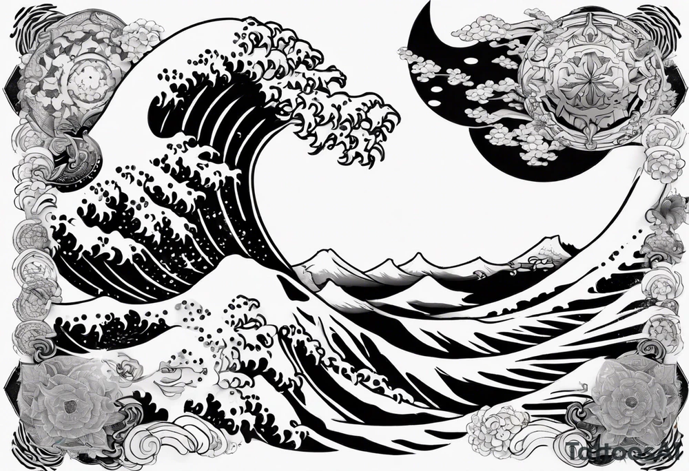 The great wave off kanagawa mixed with a mandala design tattoo idea