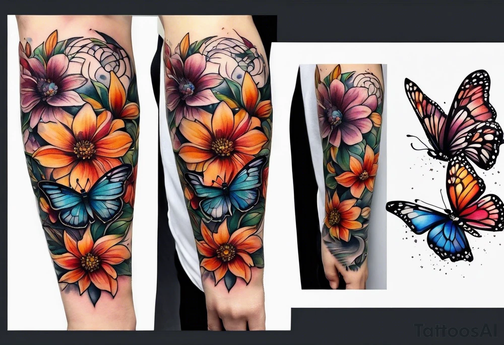 A book forearm tattoo with flowers and butterflies tattoo idea