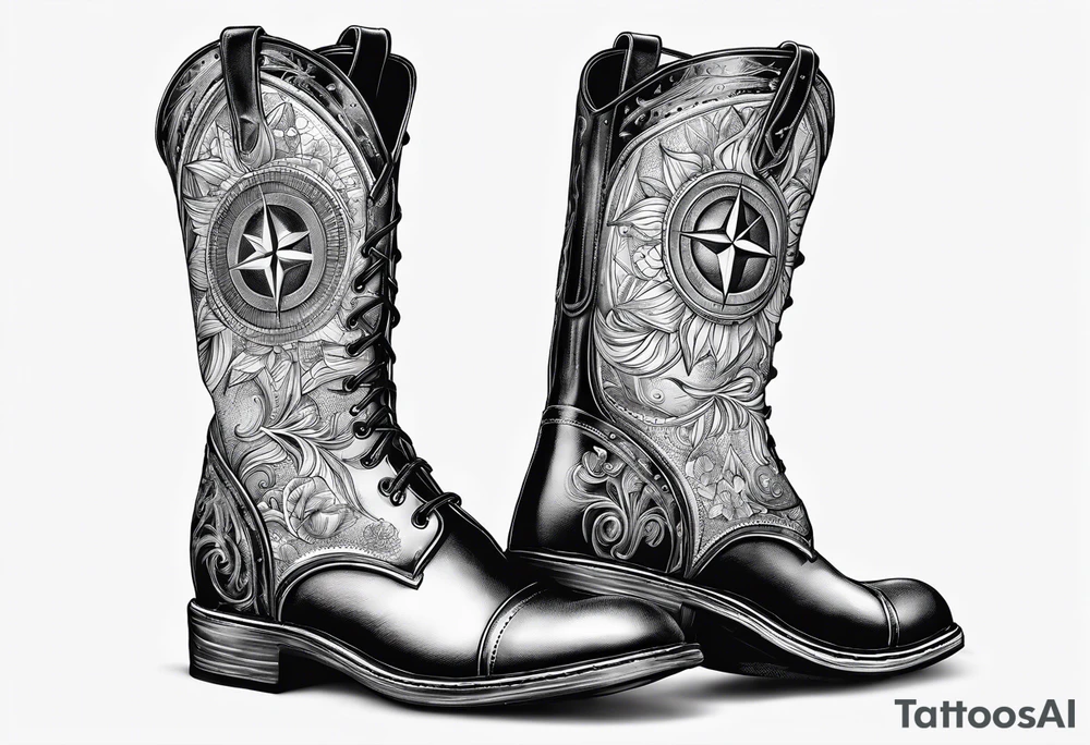 Outline the Calabrian  boot of the region of  Calabria with a compass tattoo idea