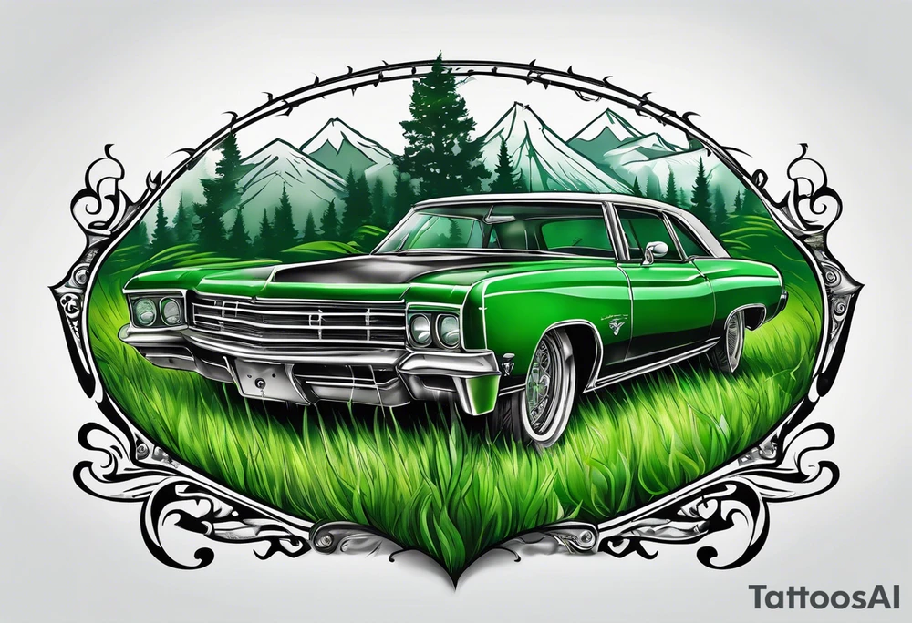 Automatic lawn sprinkler with green grass tattoo idea