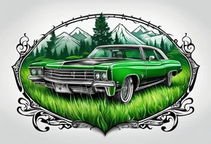 Automatic lawn sprinkler with green grass tattoo idea