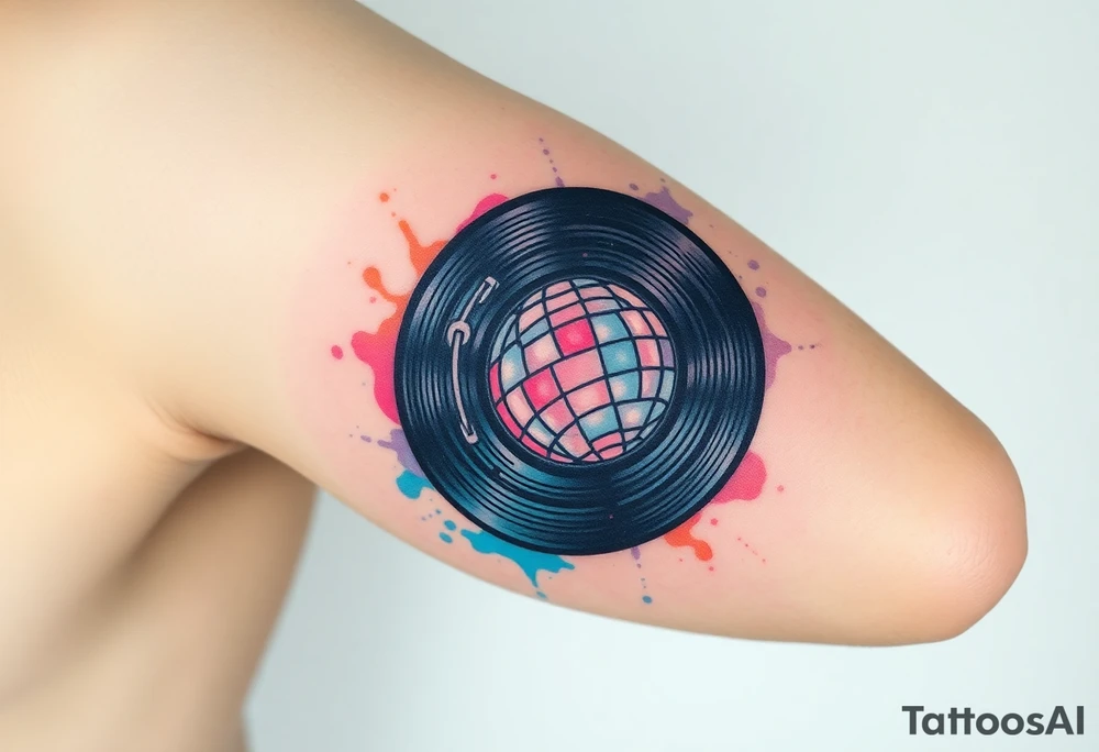 vinyl record and disco ball tattoo idea