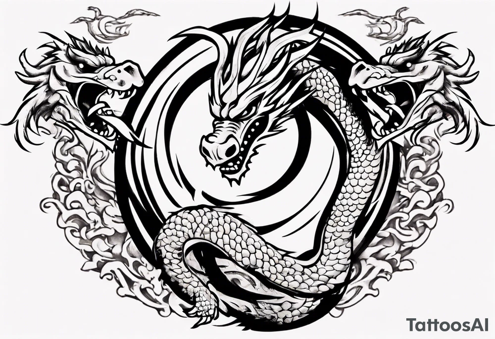 Taekwondo blackbelt with korean dragon in background tattoo idea