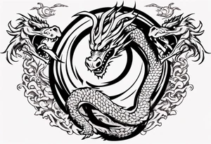 Taekwondo blackbelt with korean dragon in background tattoo idea