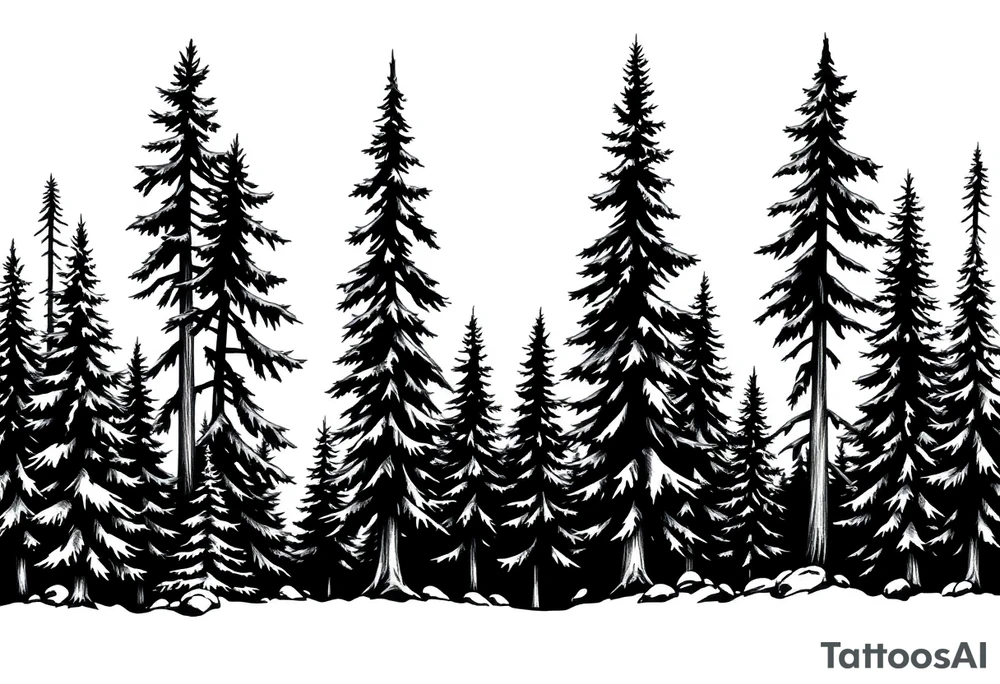 Coniferous forest the trees are black and gray tattoo idea