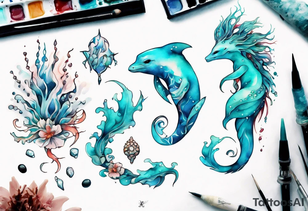 a beautiful feminine turquoise seas creature tattoo idea