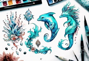 a beautiful feminine turquoise seas creature tattoo idea
