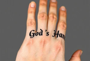 In God's Hand, With the words looking like the words are popping out at you with bold background tattoo idea