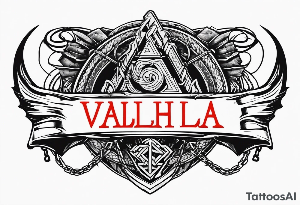 Valhalla sword shield dragon axe Valknut barbed wire chains fire tattoo idea Valhalla sword shield dragon axe Valknut barbed wire chains fire tattoo idea
