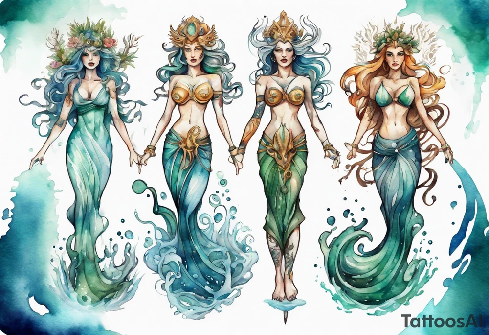a sea goddess standing on the shore tattoo idea