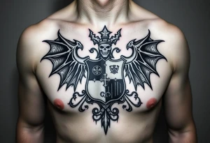 Smith family crest from Ireland with dark and brutally Demonic features for a full chest tattoo tattoo idea