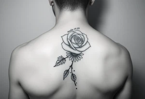 Fine line rose flower intertwined with a daisy with the daisy pedals falling down the middle of the back. Also include the words psalm 139 and even there connected to the flowers by dots tattoo idea