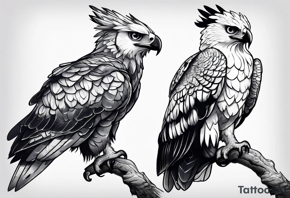 Harpy eagle perched on a branch tattoo idea