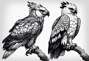 Harpy eagle perched on a branch tattoo idea