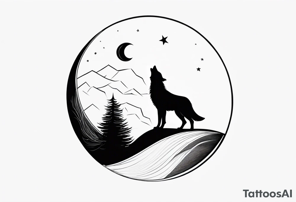 wolf howling at the moon tattoo idea