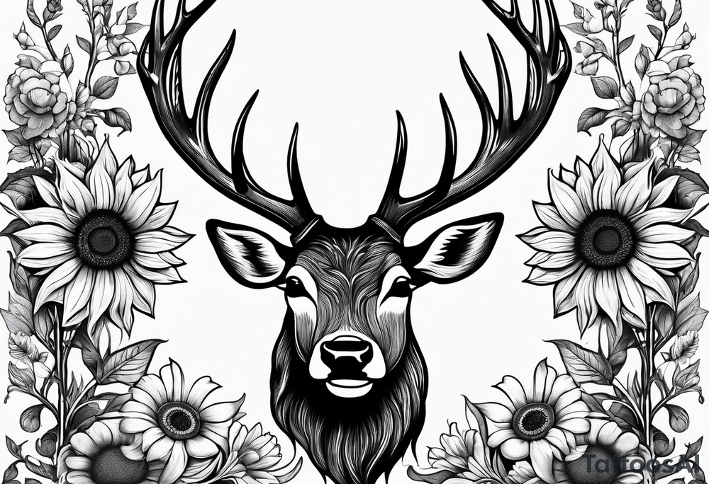 fine line sunflowers and wildflowers deer antler No deer , tattoo idea