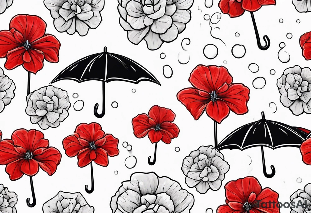 Umbrella with red geraniums with rain tattoo idea