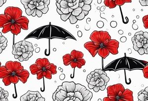 Umbrella with red geraniums with rain tattoo idea