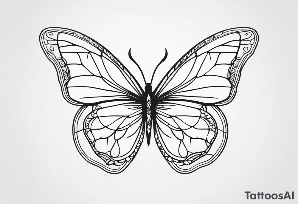 Uma borboleta e em suas asas desenhar um cérebro minimalista tattoo idea