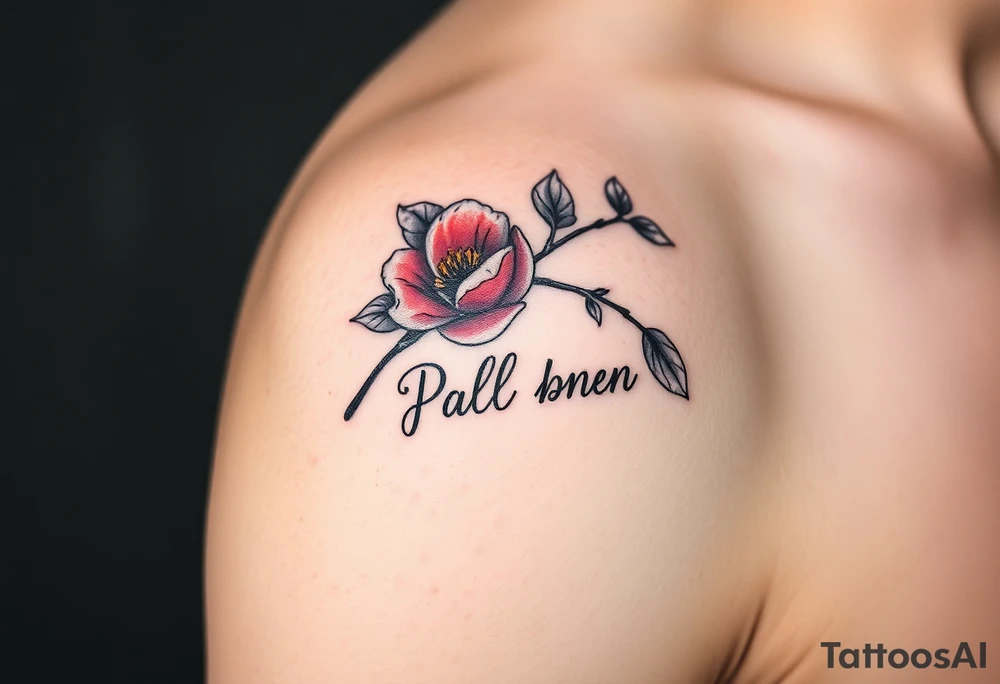 Peach branch with names scripted tattoo idea
