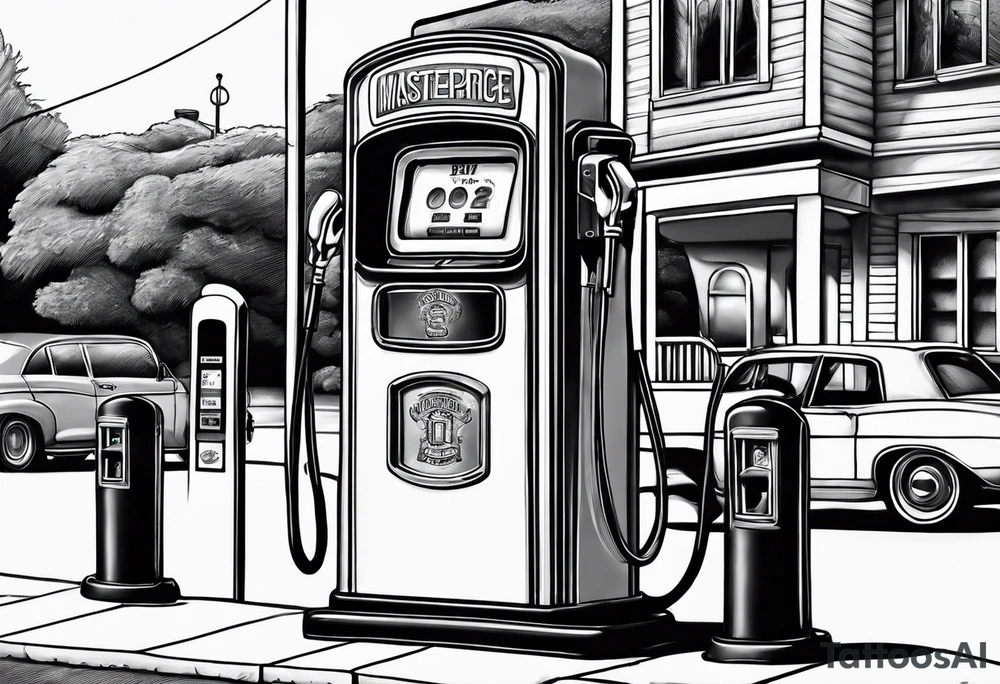 Gas pump with a skateboard in front of it tattoo idea
