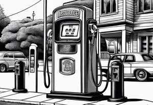 Gas pump with a skateboard in front of it tattoo idea