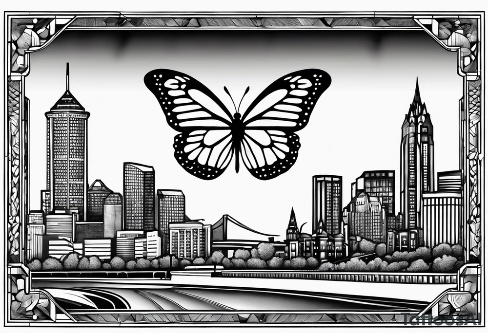 Butterfly, city scape, saginaw, police officer, full sleeve tattoo idea