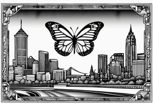 Butterfly, city scape, saginaw, police officer, full sleeve tattoo idea