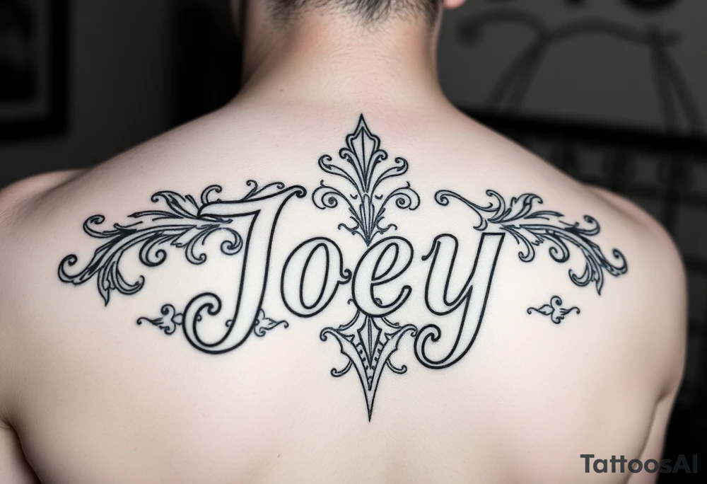 Ornamental tattoo stencil with the name Joey incorporated into the linework tattoo idea