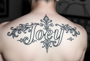 Ornamental tattoo stencil with the name Joey incorporated into the linework tattoo idea