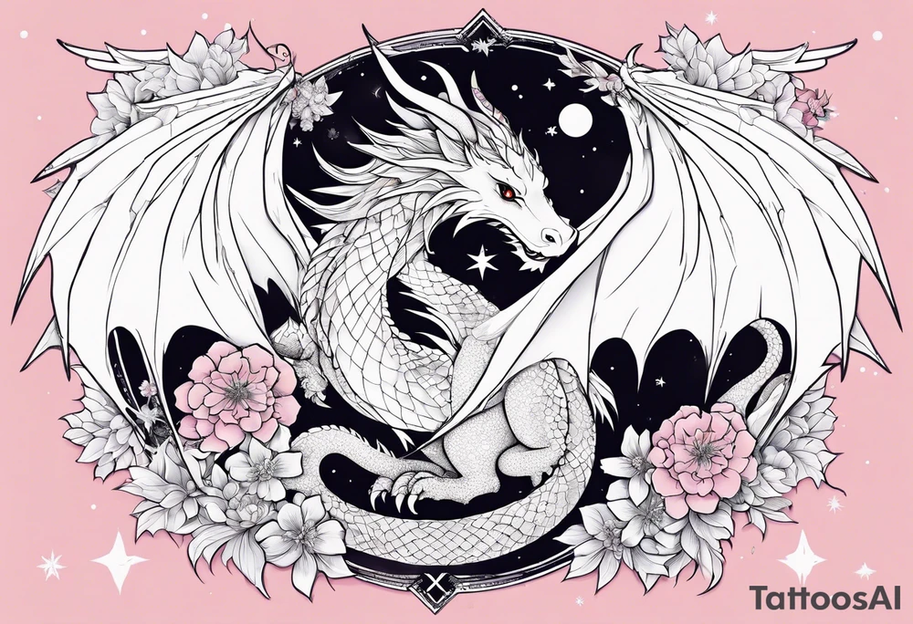 Constellation, wing , snow , cross , dragon female japan kawaii , flower tattoo idea