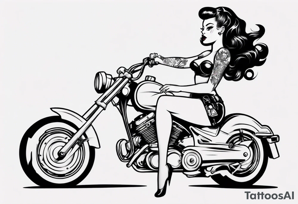 pinup doll riding a motorcycle tattoo idea