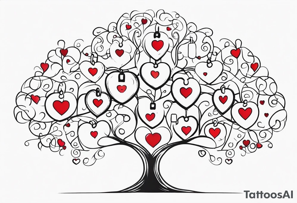 Family tree with lock and hearts for each person tattoo idea