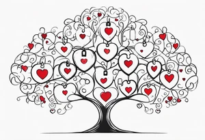 Family tree with lock and hearts for each person tattoo idea