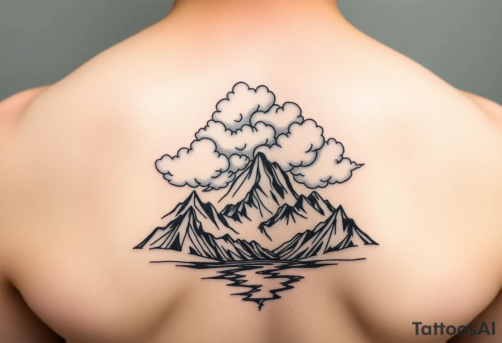 Clouds with mountains and water in Colorado tattoo idea