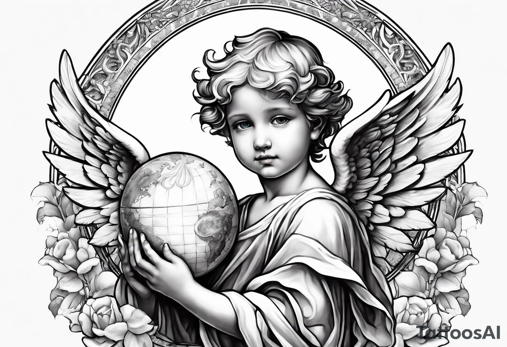 little angel holding the globus tattoo idea