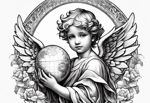 little angel holding the globus tattoo idea