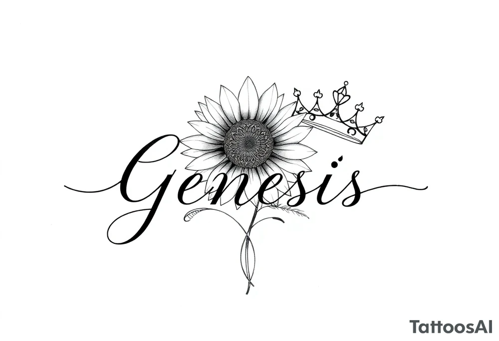 name genesis and a sunflower and a crown tattoo idea