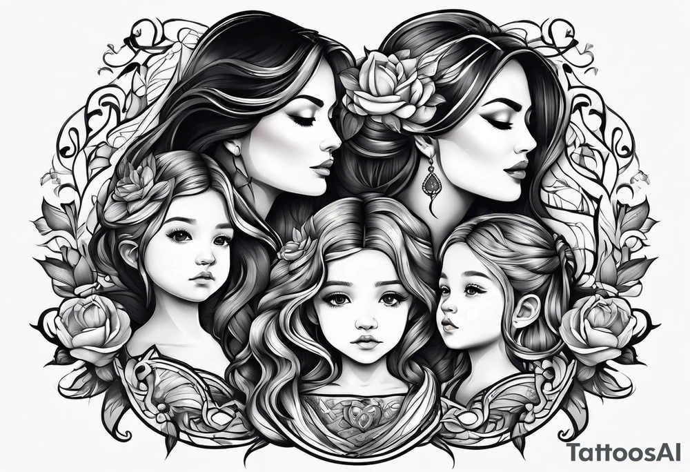Mother with three daughters, faces turned away tattoo idea Mother with three daughters, faces turned away tattoo idea